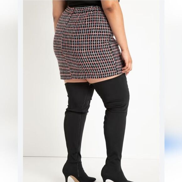 Eloquii Chic Black, Red & Blue Tweed Skirt Size 18 - Picture 2 of 13